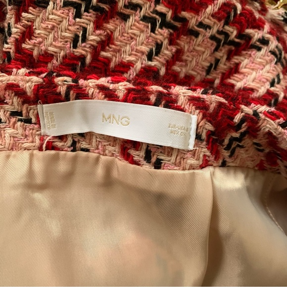 Mango Tweed mini-skirt with chain red pink plaid - Picture 10 of 12